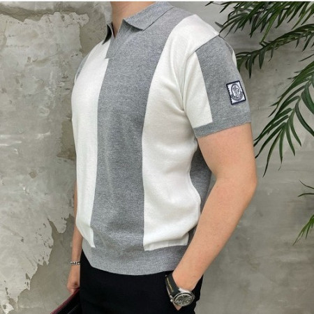 몽클*어 감마블루 배색 니트 카라