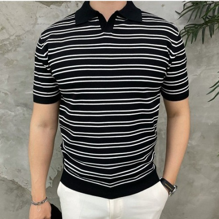 몽클*어 감마블루 스트라이프 카라