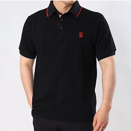 버*리 히든체크 자수 카라 반팔티셔츠