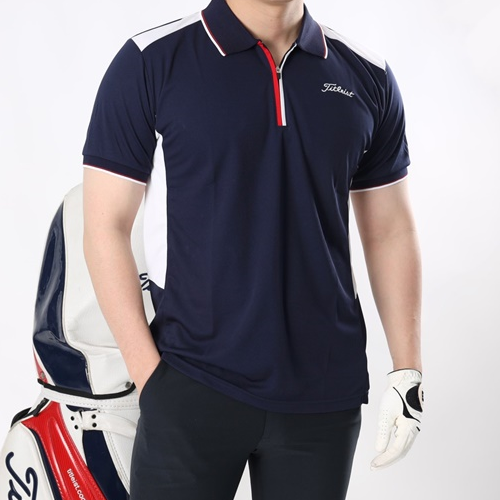 타이틀리*트 사이드 배색 반집업 티셔츠