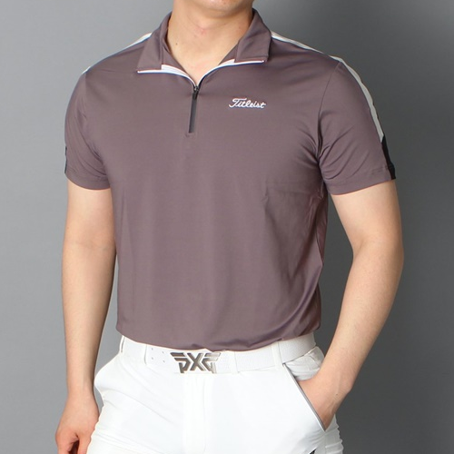 타이틀리*트 배색 반집업 반팔 카라티