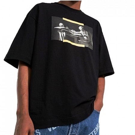 오프화*트 OFF-WHITE 흑백 스컬 옐로우 라인 티셔츠