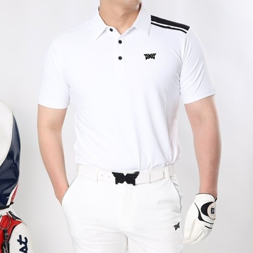 P*G 싱글 숄더 투라인 스판 반팔 티셔츠