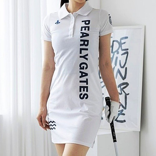 파리게*츠 PEARLY GATES 카라 빅레터링 슬림핏 원피스