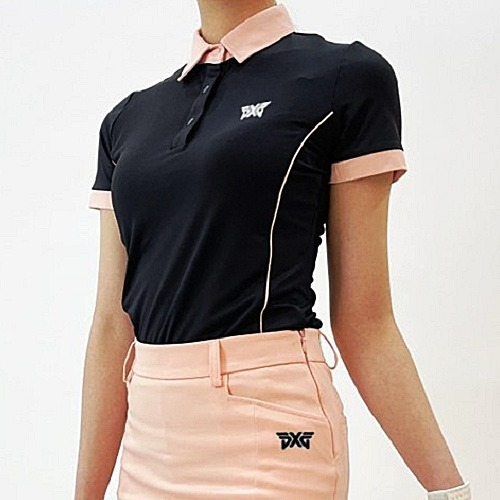 P*G 여성 소매 배색 반팔 티셔츠