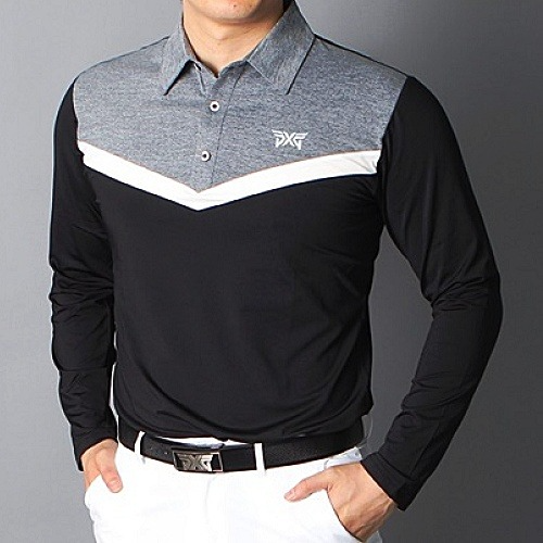 P*G 브이 배색 스판 긴팔 티셔츠