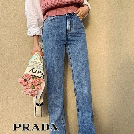 프*다 PRADA 화이트로고 연청 스트레이트진