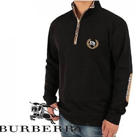 Burberr* 자수로고 넥 집업 티셔츠