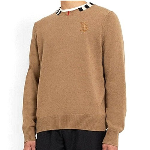 버*리 체크 배색 라운드 니트