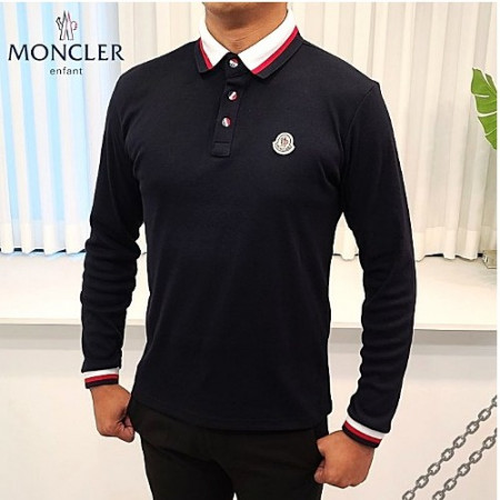 몽클*어 삼색바클 배색 긴팔 카라티