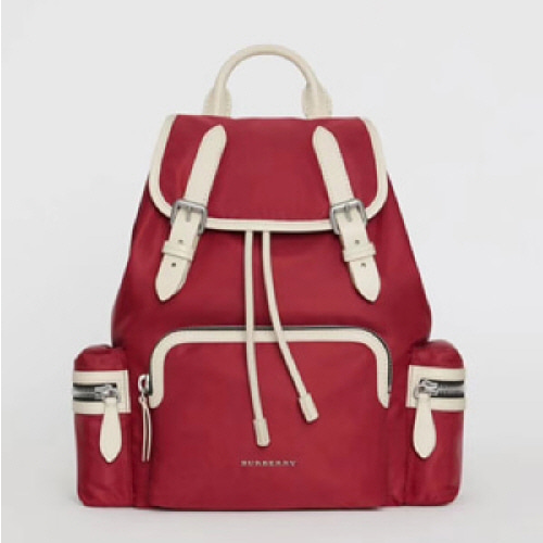 버버리 라지 테크니컬 나일론 가죽 백팩 레드