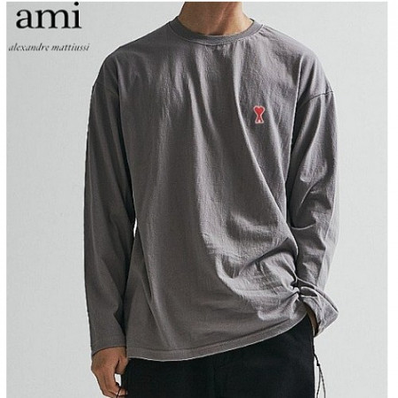 아*AMI 워싱 긴팔 티셔츠