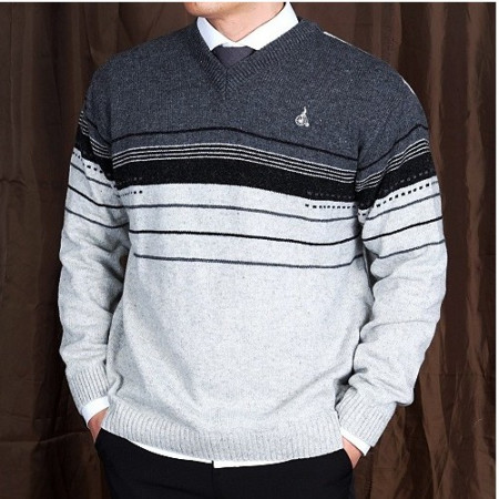 빈폴 가로줄 브이 긴팔티