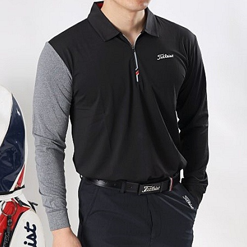 타이틀리*트 싱글 배색 반집업 긴팔