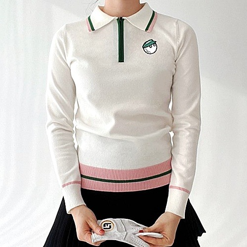 말* 배색 반집업 카라 니트