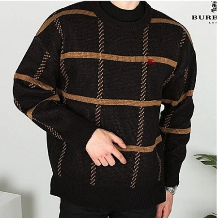 버*리 자수 빅체크 라운드니트