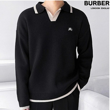 버*리 베이스 배색 카라넥 니트