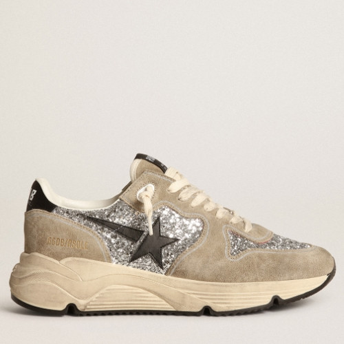 골든구스 블랙 레더 스타 실버 글리터 & 도브 그레이 스웨이드 런닝솔 스니커즈