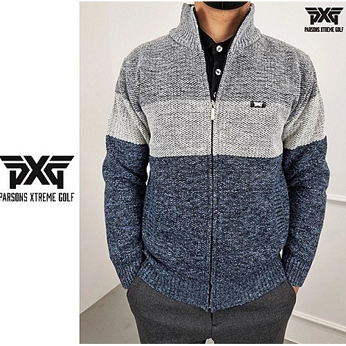 P*G 배색 니트 집업