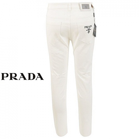 PRADA 로고 자수 화이트 슬림 일자진