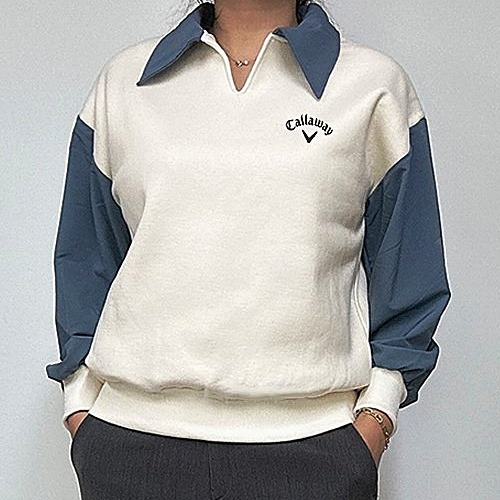 캘러 배색카라 기모 맨투맨