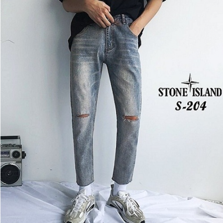 STONE ISLAND 빈티지 워싱 무파진 백로고 청바지