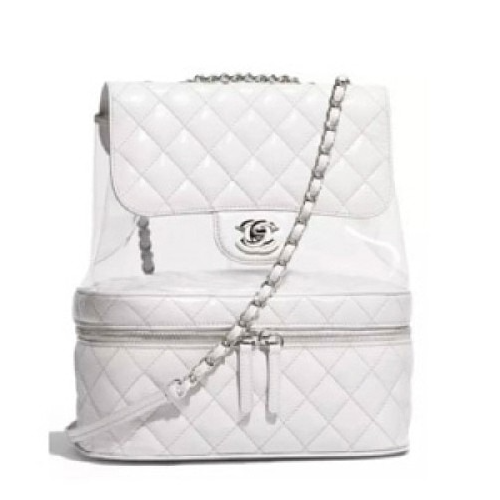 샤* CHANEL PVC 클리어 퀄티드 백팩 밀크화이트