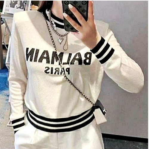 발* BALMAIN 로고 캐시니트 - 화이트