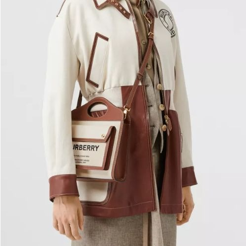 버버리 미니 투톤캔버스 레더 포켓백