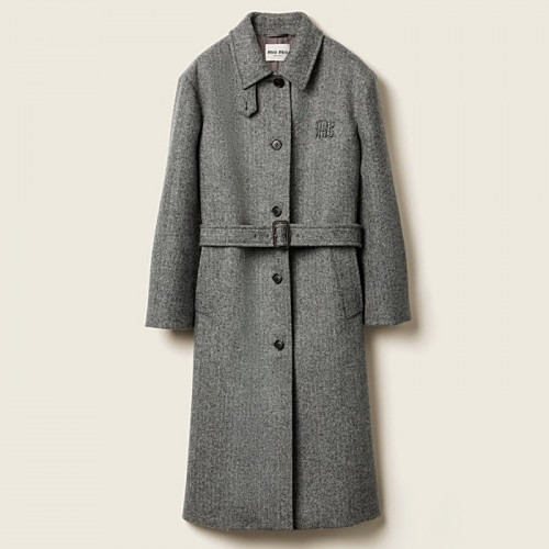 미우 MIUMIU 싱글브레스트 셰브론 코트