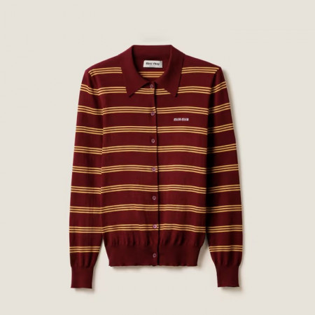 MIU MIU 스트라이프 캐시미어 및 실크 카디건