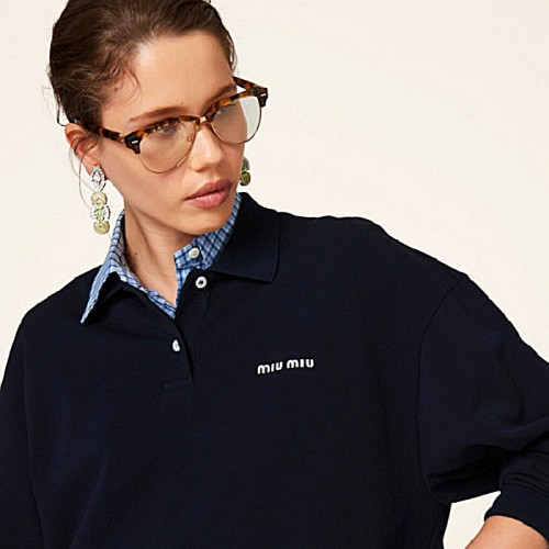 미우 MIUMIU 로고 카라 티셔츠