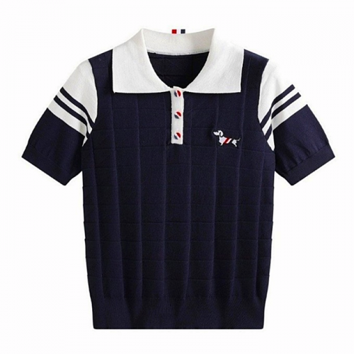 THOMBROWNE 숄더 카라 배색 반팔니트