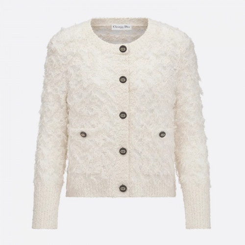 DIOR 에크루 하운즈투스 모티브  울 코튼 블렌드 부클레 니트