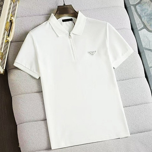 PRADA 삼각로고 반집업 카라 티셔츠