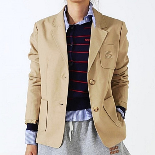 MIUMIU 싱글브레스트 프린스 오브 웨일스 자켓