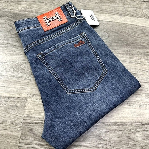 HERMES 오렌지 자수로고 포인트 스판 데님진