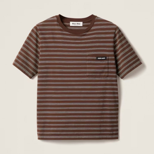 MIU MIU 저지 티셔츠 - 코코아 브라운 / 화이트