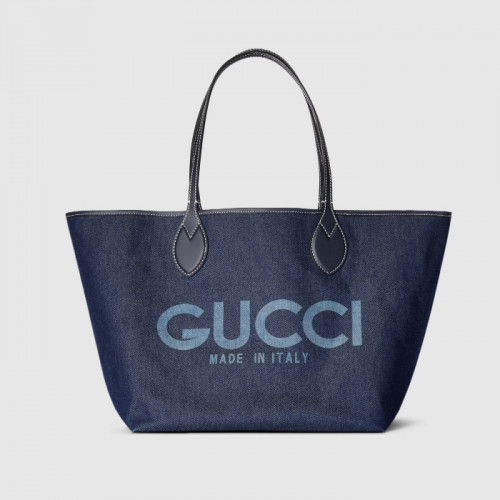 GG 토티시마 미디엄 리버서블 토트백 - 다크 블루 데님
