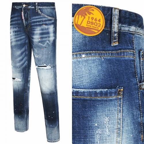 DSQUARED 팜 비치 써클러버패치 오렌지페인트 스팟 중청 디스워싱진