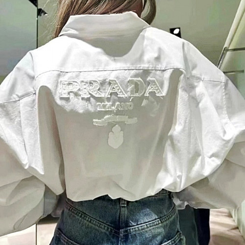PRADA 밀라노 패치드 포플린 셔츠