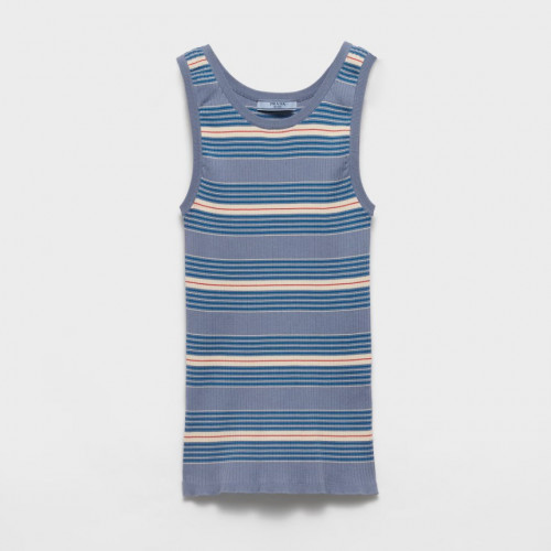 PRADA 스트라이프 스트레치 코튼 니트 탑 - 페리윙클 블루