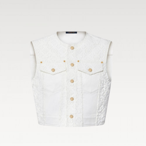 LOUIS VUITTON 슬리브리스 모노그램 필 쿠페 데님 재킷 - 밀키 화이트