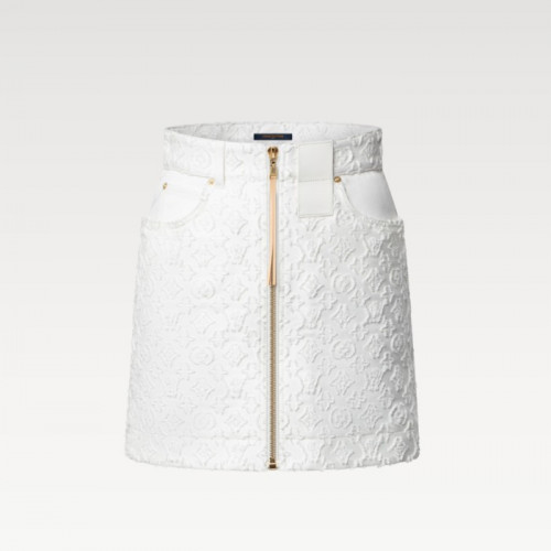 LOUIS VUITTON 모노그램 필 쿠페 데님 스커트 - 밀키 화이트