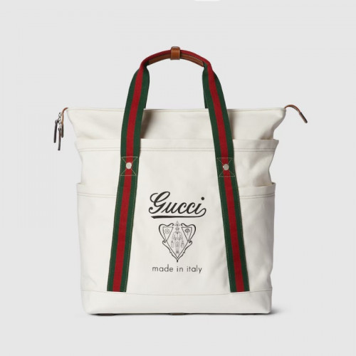 GUCCI 프린트 캔버스 라지 토트백 - 오프 화이트 캔버스