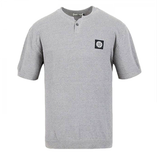 STONE ISLAND 로고 패치 헨리넥 와플 니트