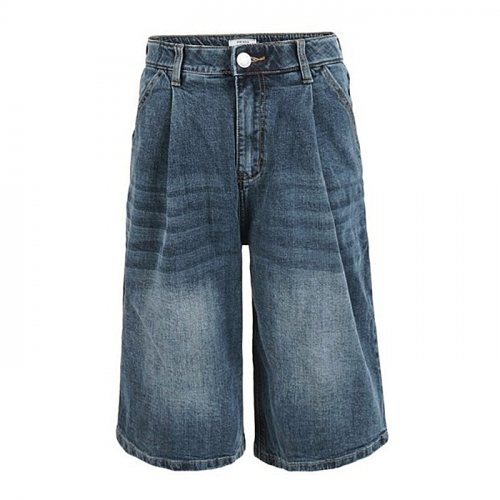 PRADA 진청 핀턱 히든밴드 6부 버뮤다 팬츠