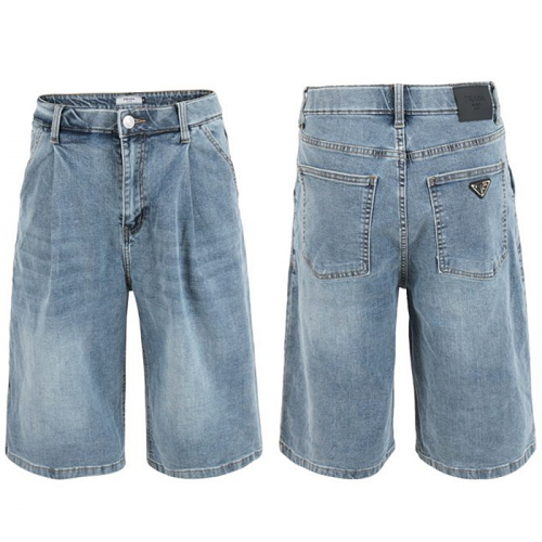 PRADA 연청 핀턱 히든밴드 6부 버뮤다 팬츠