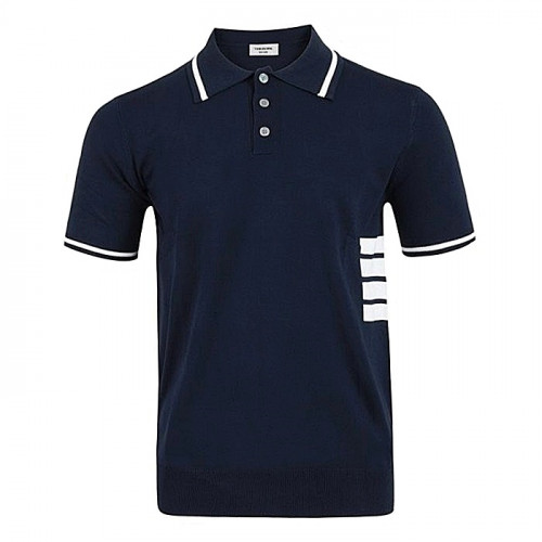 THOM BROWNE 사이드 4바 라이닝 카라 니트 반팔