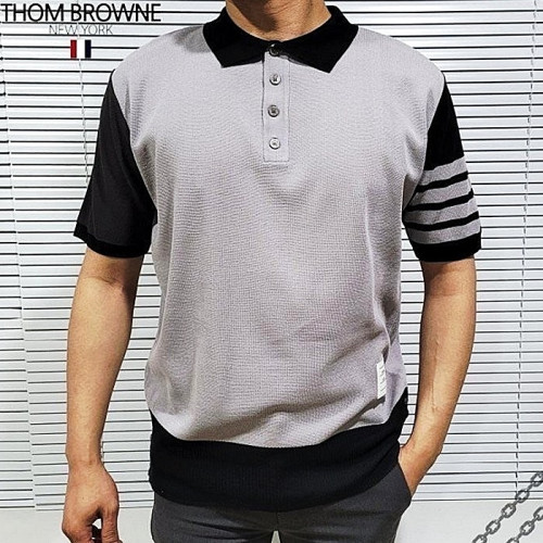 톰브*운 THOM BROWNE 배색 반팔 카라 니트